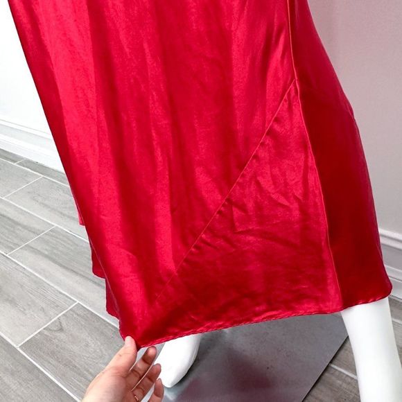 Victoria’s Secret Vintage Y2K Silk Slip Dress Maxi Mesh Detail in Red Women's - Picture 8 of 16